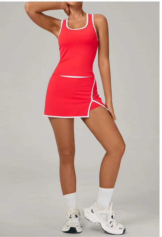 2-Piece Women’s Yoga Gym Set – Sports Vest and Short Skirt Tracksuit, Workout Training Outfit, Running and Gym Sportswear