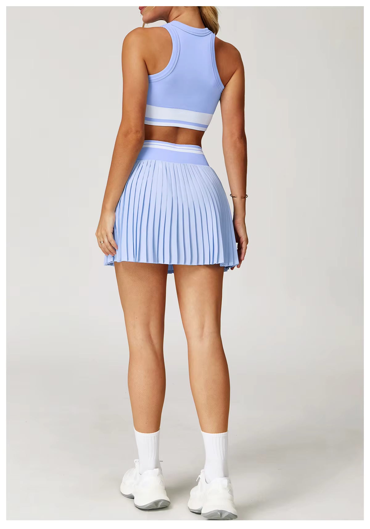 2-Piece Women’s Seamless Yoga Set – High-Waist Fitness Vest and Short Yoga Skirt, Color-Block Gym Workout Outfit