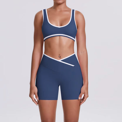 Women’s Two-Piece Gym Workout Set – Sports Bra and Shorts Yoga Set, Quick-Dry Fitness Wear, Athletic Sports Bra Outfit for Women