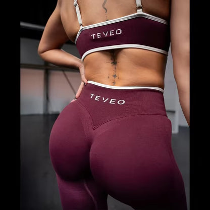 TEVEO 2-Piece Women’s Seamless Gym Set – Leggings and Sports Bra Workout Yoga Fitness Outfit Set