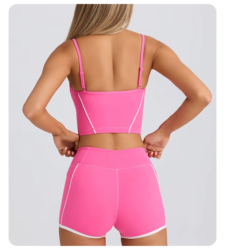 Sports Underwear Set – Athletic Tank Top, High-Stretch Slim-Fit Shorts, Supportive Sports Bra, Back-Enhancing Design, High-Elastic Fitness Running and Yoga Outfit for Women