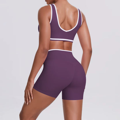 Women’s Two-Piece Gym Workout Set – Sports Bra and Shorts Yoga Set, Quick-Dry Fitness Wear, Athletic Sports Bra Outfit for Women