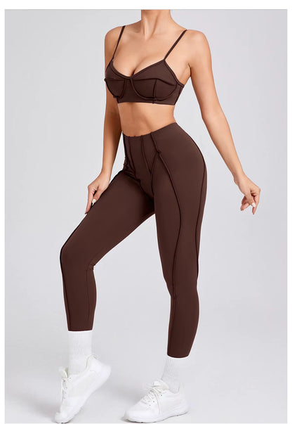 Yoga Sports Fitness Set, High-Waisted Hip-Lifting Leggings, Open-Back Sports Bra, Casual Running Workout Gym Outfit, Sexy Women’s Activewear Set