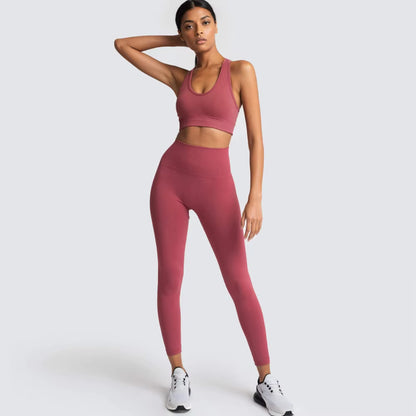 Women’s Seamless Yoga Set – Fitness Crop Top & High-Waist Tummy Control Leggings with Built-In Bra, Workout Outfit for Pilates, Gym and Running