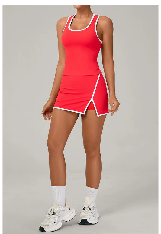 2-Piece Women’s Yoga Gym Set – Sports Vest and Short Skirt Tracksuit, Workout Training Outfit, Running and Gym Sportswear