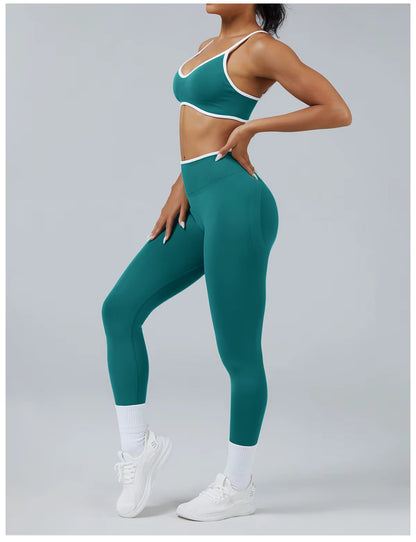 Seamless Women’s Yoga Set, Gym Wear Scrunch Bum Leggings, Padded Sports Bras, Tank Top, Fitness Workout Outfit, Sportswear Set