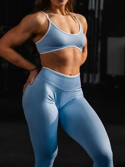 TEVEO 2-Piece Women’s Seamless Gym Set – Leggings and Sports Bra Workout Yoga Fitness Outfit Set