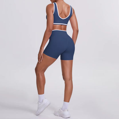 Women’s Two-Piece Gym Workout Set – Sports Bra and Shorts Yoga Set, Quick-Dry Fitness Wear, Athletic Sports Bra Outfit for Women