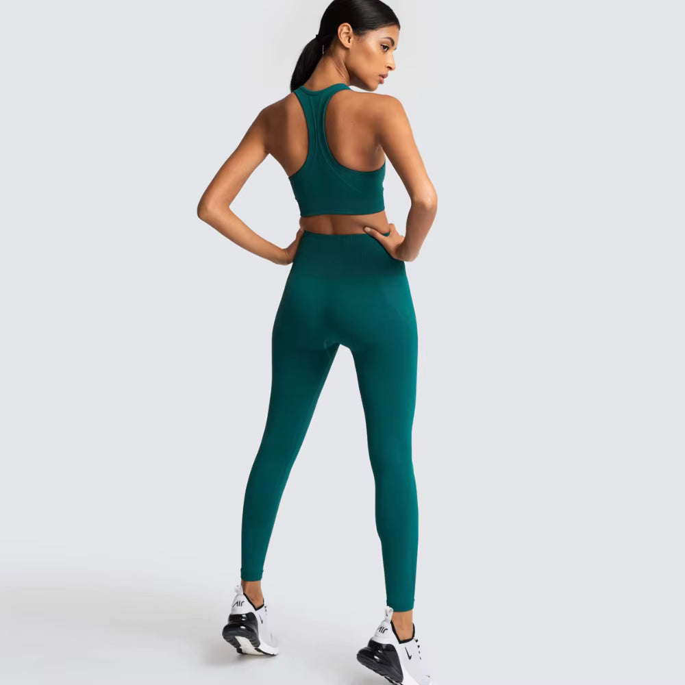 Women’s Seamless Yoga Set – Fitness Crop Top & High-Waist Tummy Control Leggings with Built-In Bra, Workout Outfit for Pilates, Gym and Running