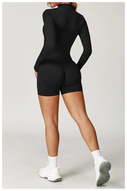 Seamless 2-piece yoga set women’s gym wear fitness tracksuit long sleeve jacket sports bra gym leggings