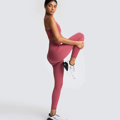 Women’s Seamless Yoga Set – Fitness Crop Top & High-Waist Tummy Control Leggings with Built-In Bra, Workout Outfit for Pilates, Gym and Running