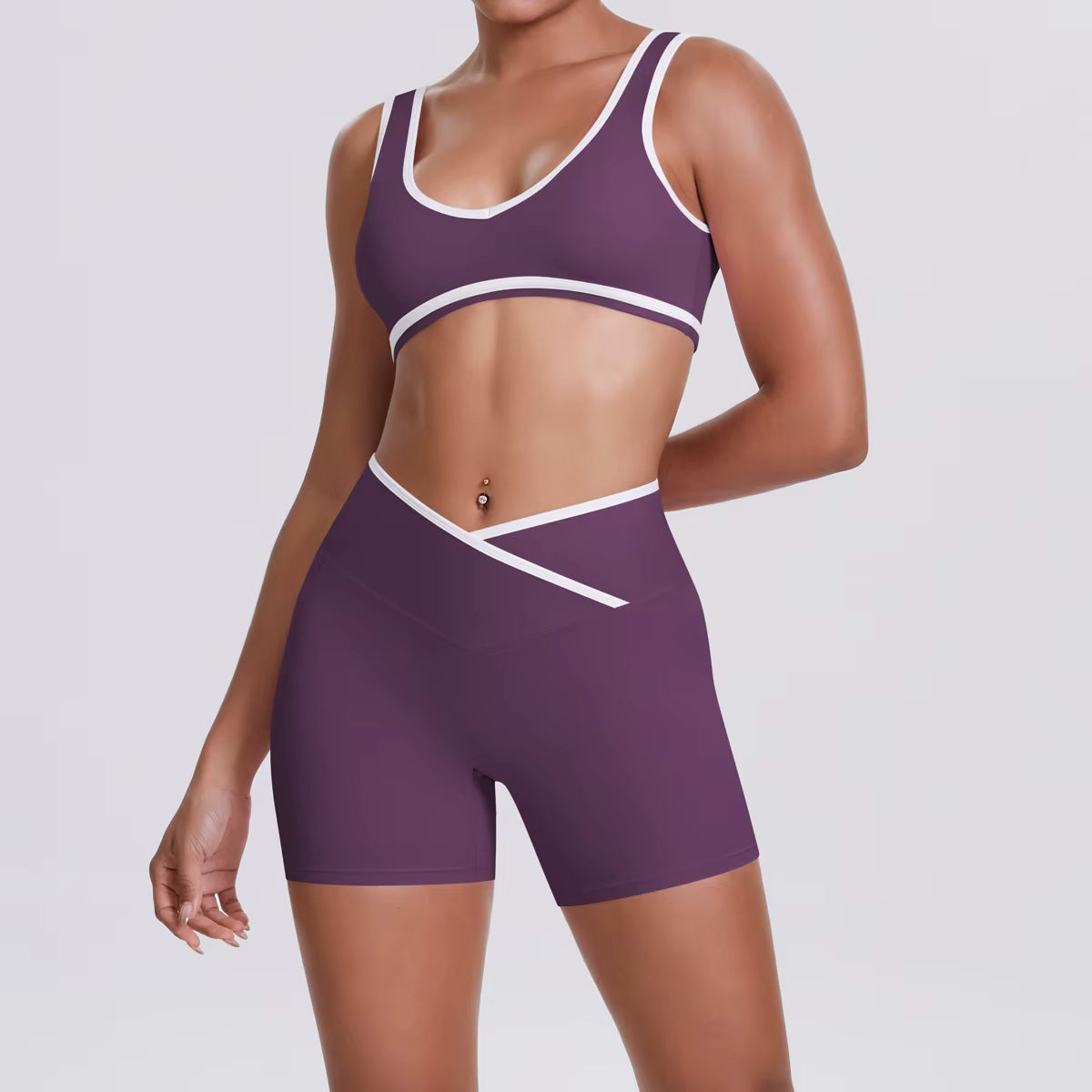 Women’s Two-Piece Gym Workout Set – Sports Bra and Shorts Yoga Set, Quick-Dry Fitness Wear, Athletic Sports Bra Outfit for Women