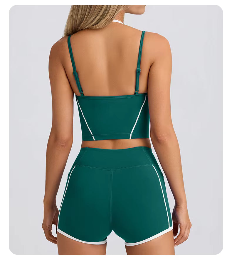 Sports Underwear Set – Athletic Tank Top, High-Stretch Slim-Fit Shorts, Supportive Sports Bra, Back-Enhancing Design, High-Elastic Fitness Running and Yoga Outfit for Women