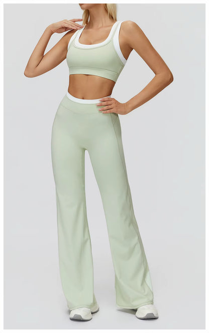 2-Piece Color Block Women’s Yoga Set, High-Waisted Casual Versatile Fitness Outfit, Fashion Sports Bra and Gym Leggings Activewear