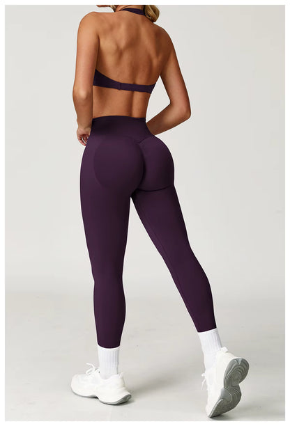 Seamless 2-piece yoga set women’s gym wear fitness tracksuit long sleeve jacket sports bra gym leggings
