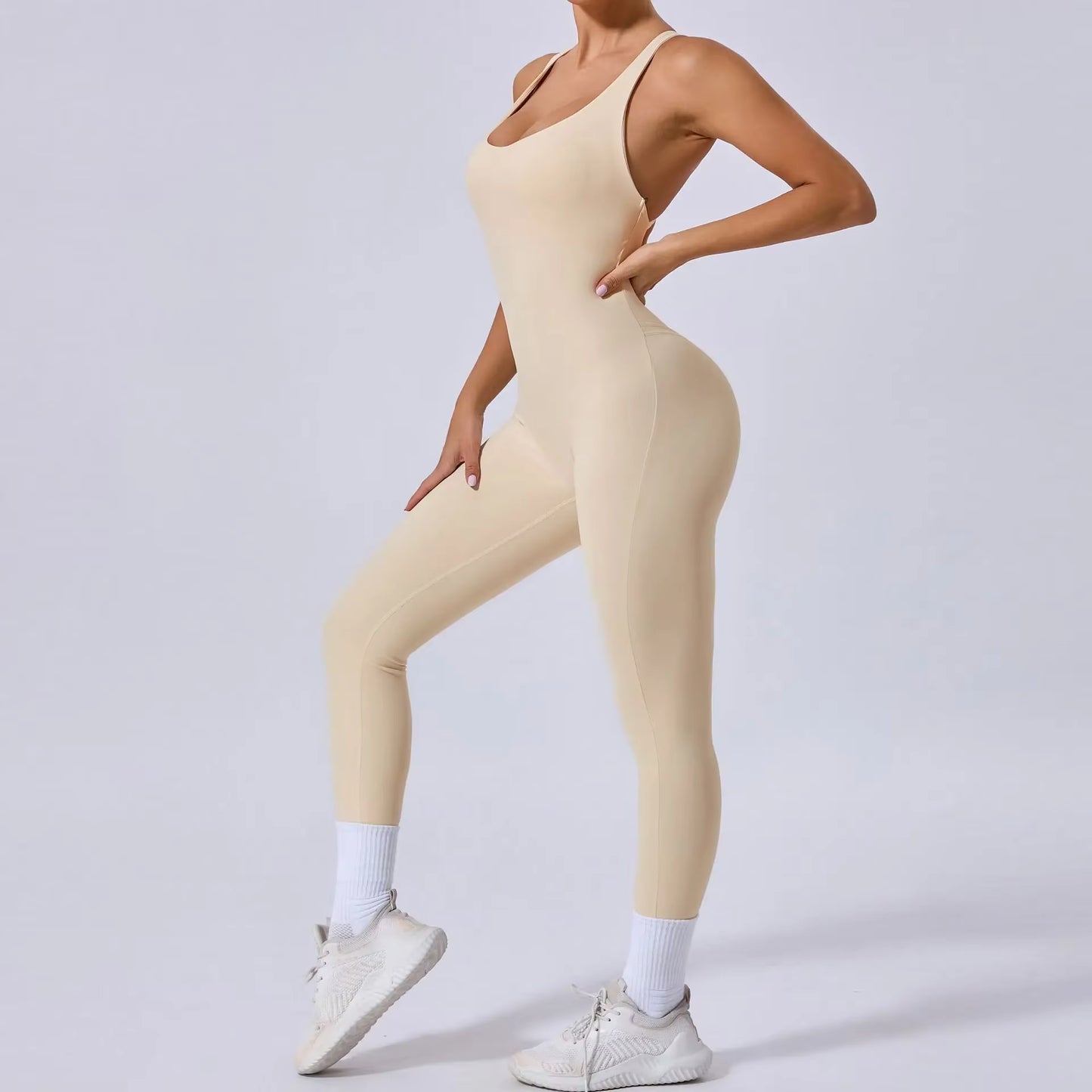 Padded Sports Jumpsuit, Women’s Fitness Gym Bodysuit, Women’s Sports Tracksuit, Athletic Activewear in Grey, Navy Blue, Beige, Coffee and Black