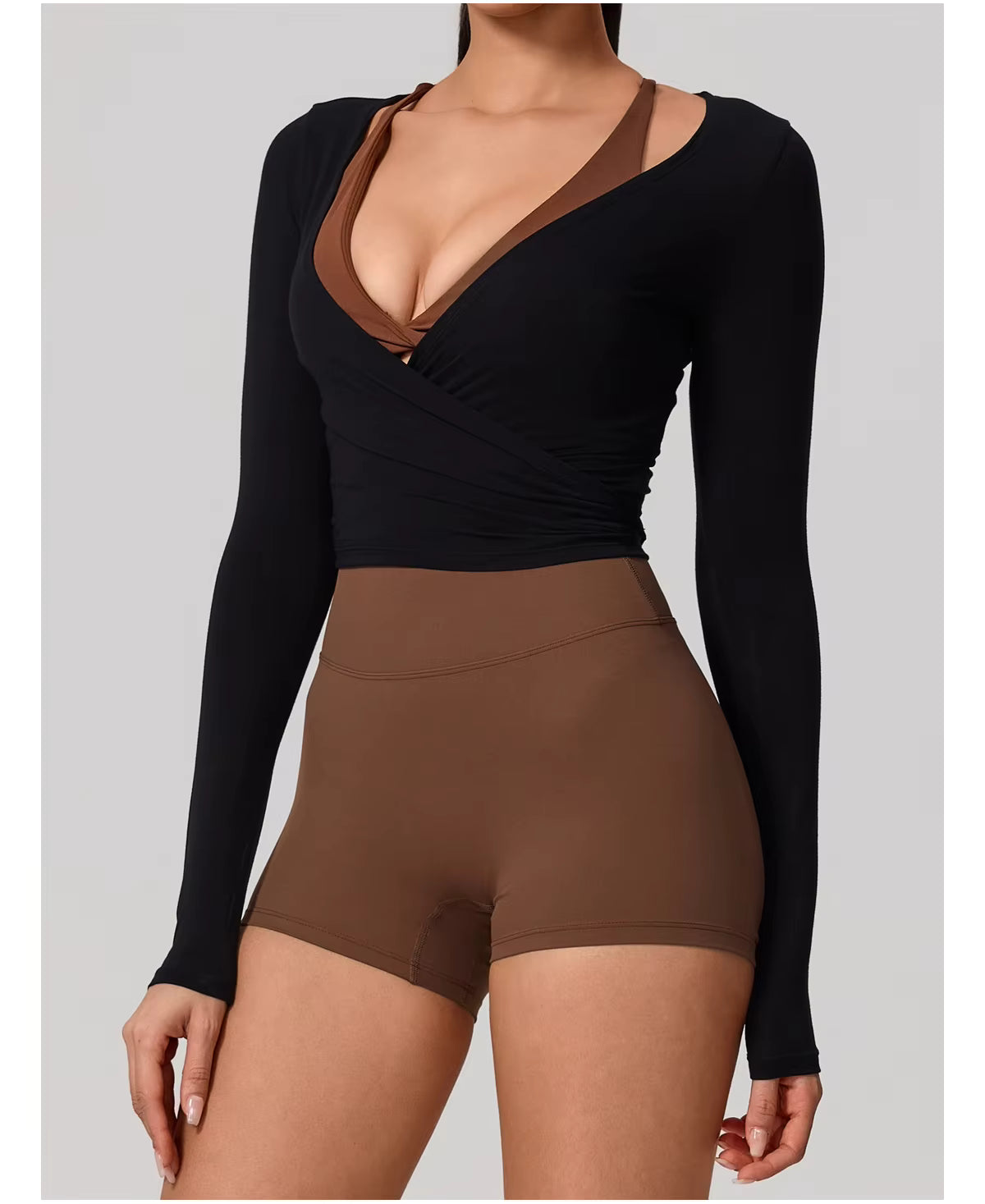 New women’s long sleeve one-piece yoga bodysuit, premium training yoga wear, ballet wrap top for women, gym sports top.