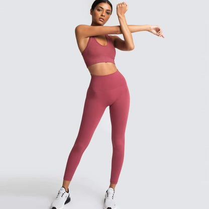 Women’s Seamless Yoga Set – Fitness Crop Top & High-Waist Tummy Control Leggings with Built-In Bra, Workout Outfit for Pilates, Gym and Running