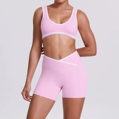 Women’s Two-Piece Gym Workout Set – Sports Bra and Shorts Yoga Set, Quick-Dry Fitness Wear, Athletic Sports Bra Outfit for Women