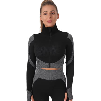 Women’s Summer Seamless Yoga Set – Sports and Fitness Tight Quick-Dry Waist-Fit Yoga Outfit Three-Piece Set
