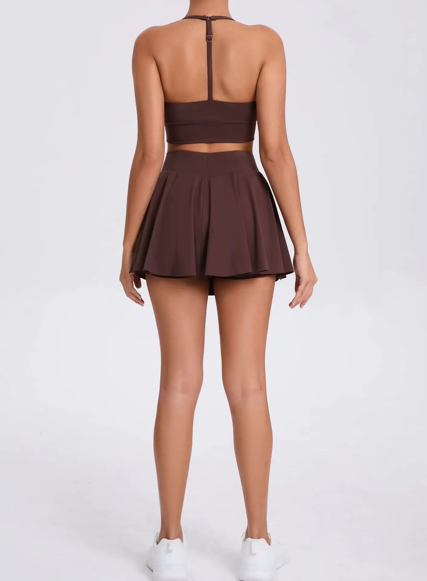 Casual Outdoor Yoga Set, Sports Bra and Short Tennis Skirt, Anti-Exposure Running Pocket Fitness Outfit, Breathable Yoga Tank Top and Tennis Set