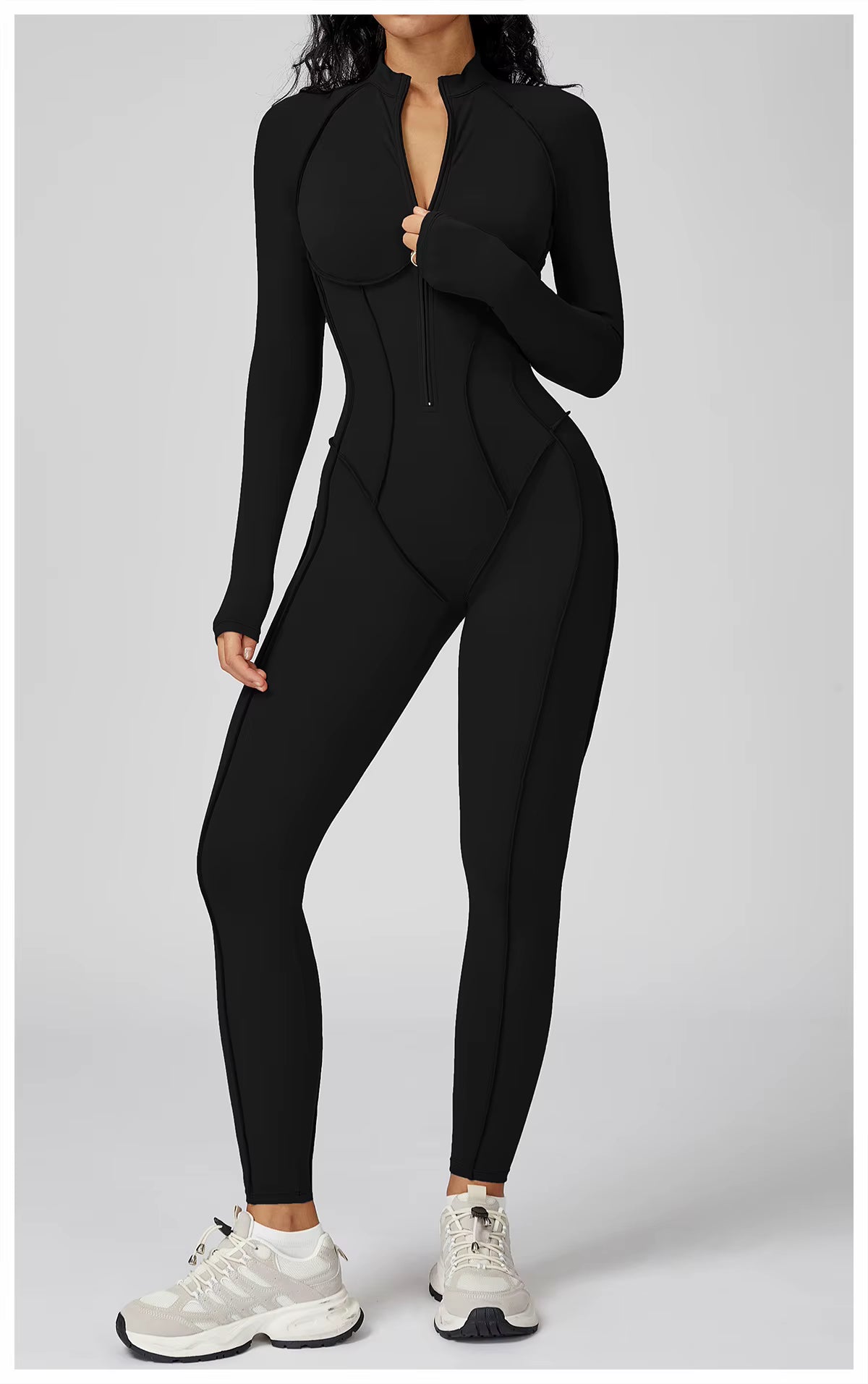Long Sleeve Yoga Bodysuit Women’s Gym Jumpsuit with Zipper – One-Piece High-Intensity Training Fitness Activewear Tights
