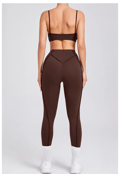 Yoga Sports Fitness Set, High-Waisted Hip-Lifting Leggings, Open-Back Sports Bra, Casual Running Workout Gym Outfit, Sexy Women’s Activewear Set