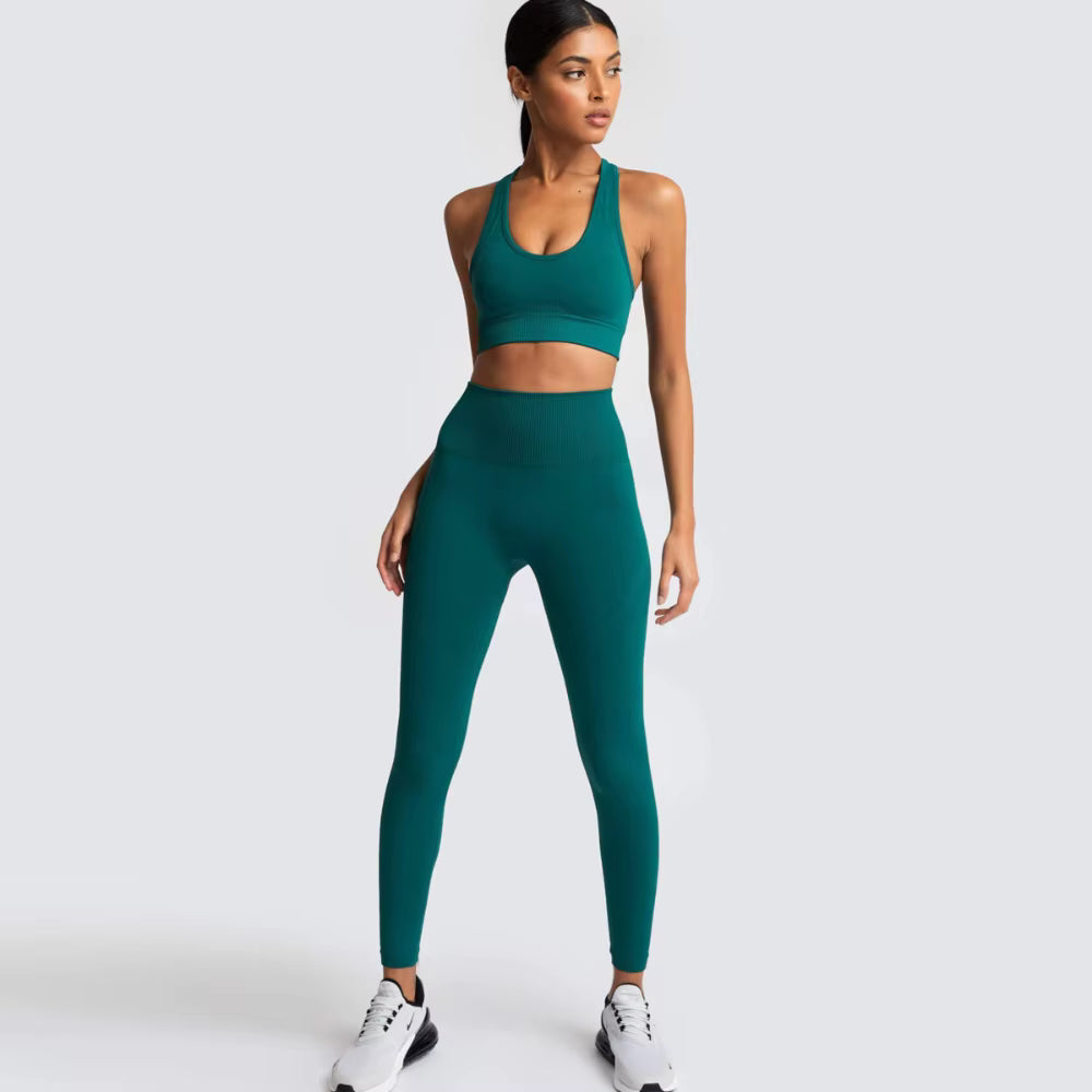 Women’s Seamless Yoga Set – Fitness Crop Top & High-Waist Tummy Control Leggings with Built-In Bra, Workout Outfit for Pilates, Gym and Running