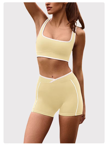 Women’s Yoga Set: Comfortable Top and Tummy-Control Compression Shorts for Gym and Fitness