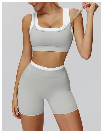 2-Piece Color Block Women’s Yoga Set, High-Waisted Casual Versatile Fitness Outfit, Fashion Sports Bra and Gym Leggings Activewear