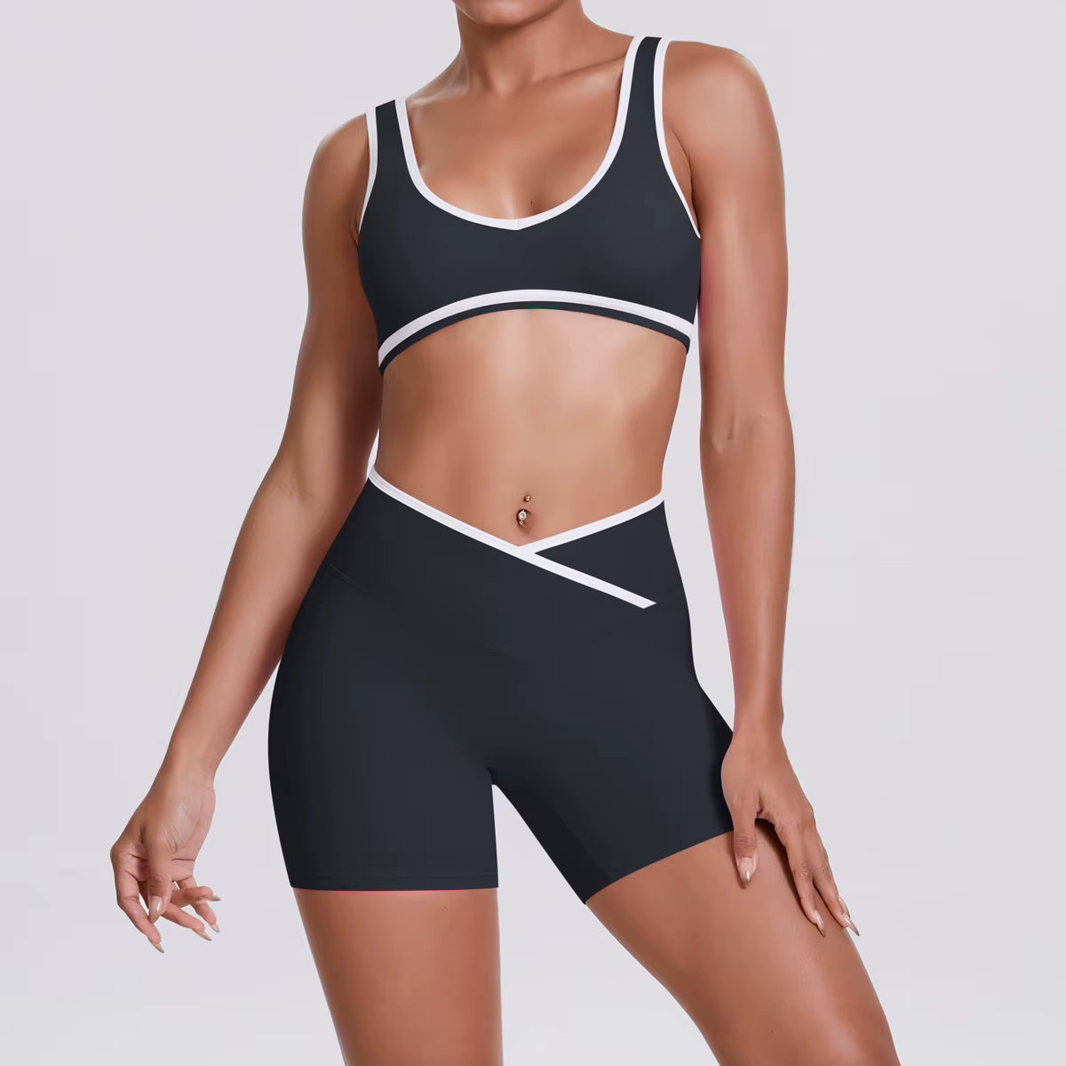 Women’s Two-Piece Gym Workout Set – Sports Bra and Shorts Yoga Set, Quick-Dry Fitness Wear, Athletic Sports Bra Outfit for Women