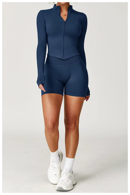 Seamless 2-piece yoga set women’s gym wear fitness tracksuit long sleeve jacket sports bra gym leggings