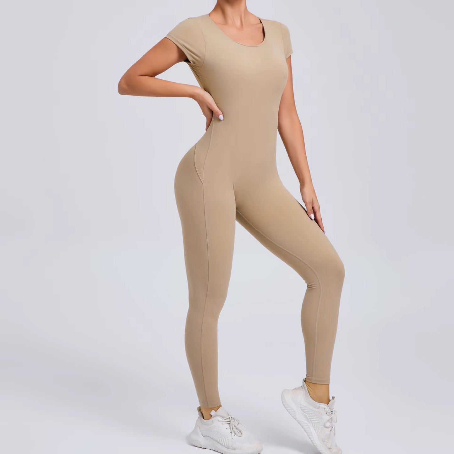 Women’s One-Piece Yoga Jumpsuit, Short Sleeve Open Back Slim Fit Sportswear, Quick-Dry Hip-Lift Fitness Gym Bodysuit