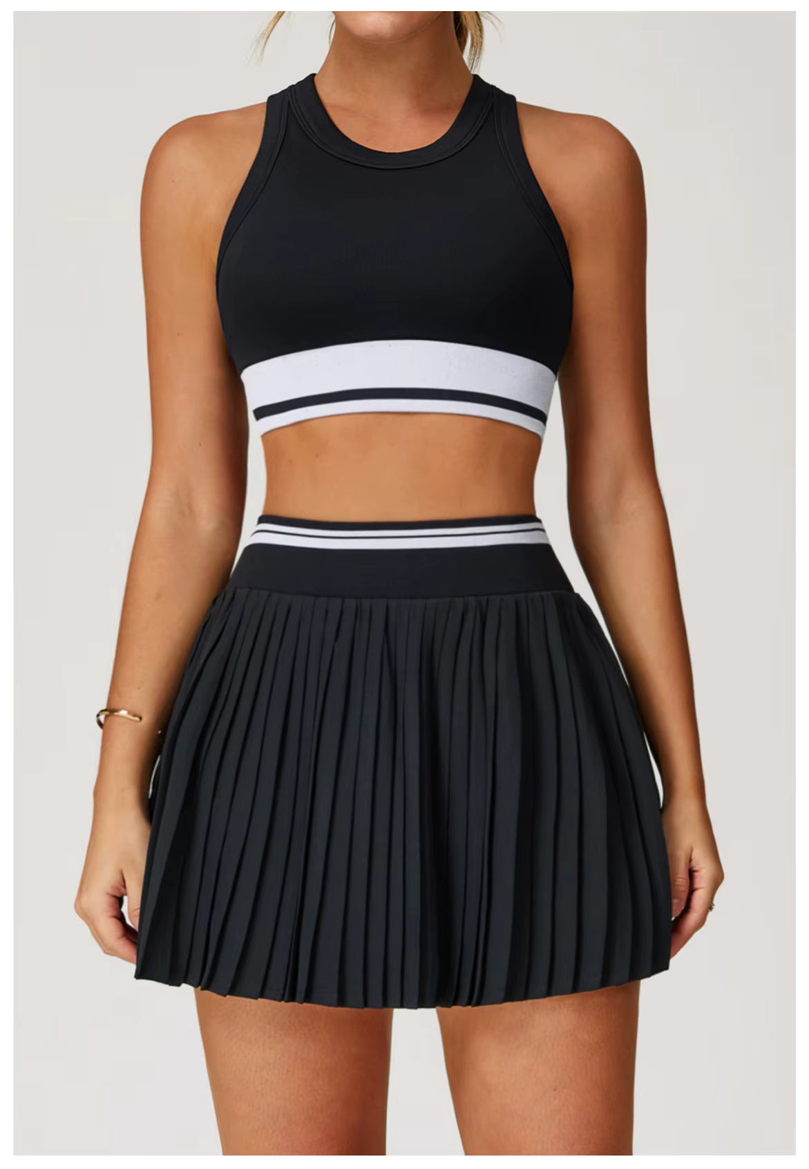 2-Piece Women’s Seamless Yoga Set – High-Waist Fitness Vest and Short Yoga Skirt, Color-Block Gym Workout Outfit