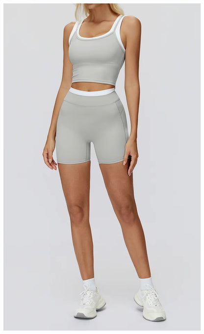 2-Piece Color Block Women’s Yoga Set, High-Waisted Casual Versatile Fitness Outfit, Fashion Sports Bra and Gym Leggings Activewear