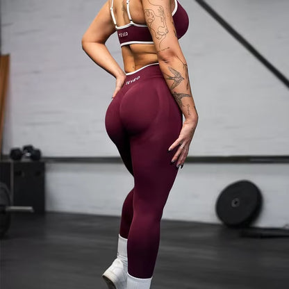 TEVEO 2-Piece Women’s Seamless Gym Set – Leggings and Sports Bra Workout Yoga Fitness Outfit Set