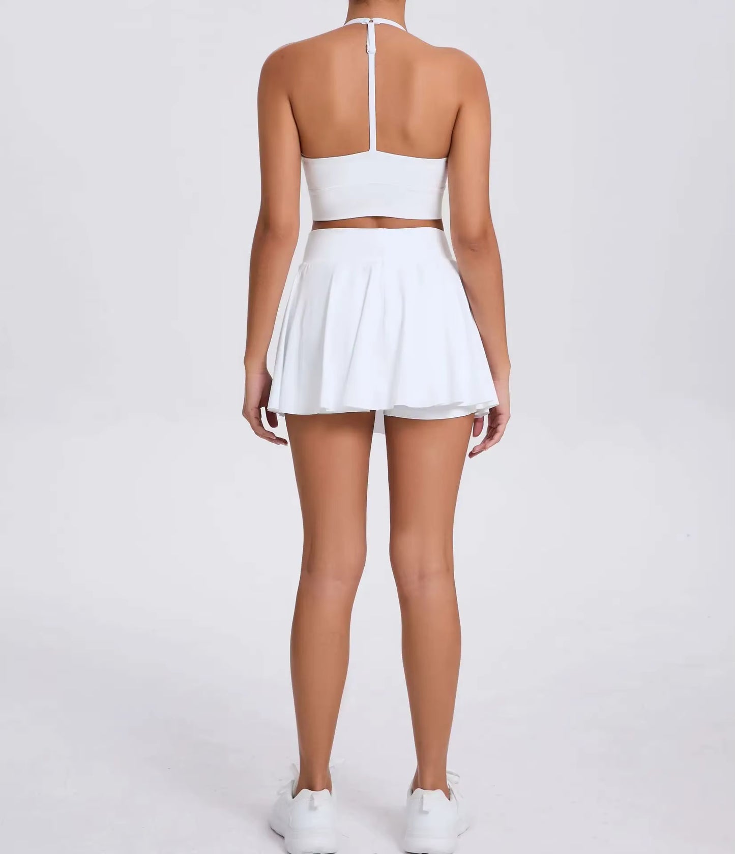 Casual Outdoor Yoga Set, Sports Bra and Short Tennis Skirt, Anti-Exposure Running Pocket Fitness Outfit, Breathable Yoga Tank Top and Tennis Set