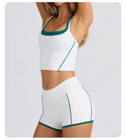 Sports Underwear Set – Athletic Tank Top, High-Stretch Slim-Fit Shorts, Supportive Sports Bra, Back-Enhancing Design, High-Elastic Fitness Running and Yoga Outfit for Women