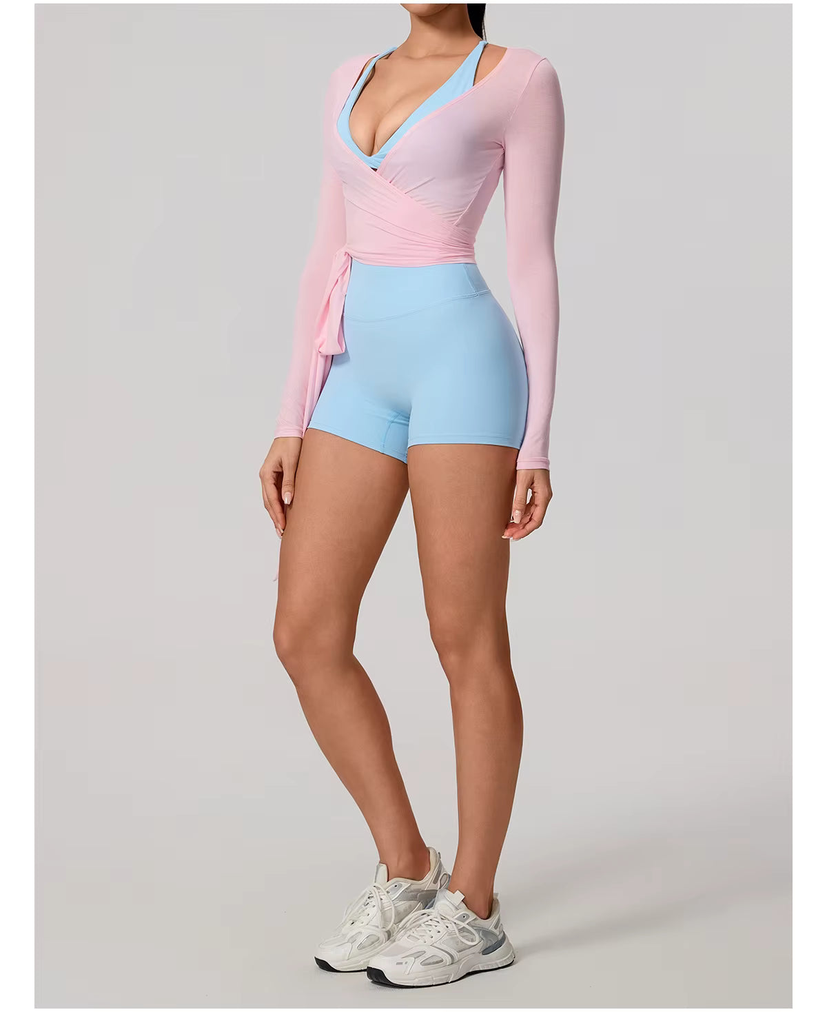 New women’s long sleeve one-piece yoga bodysuit, premium training yoga wear, ballet wrap top for women, gym sports top.