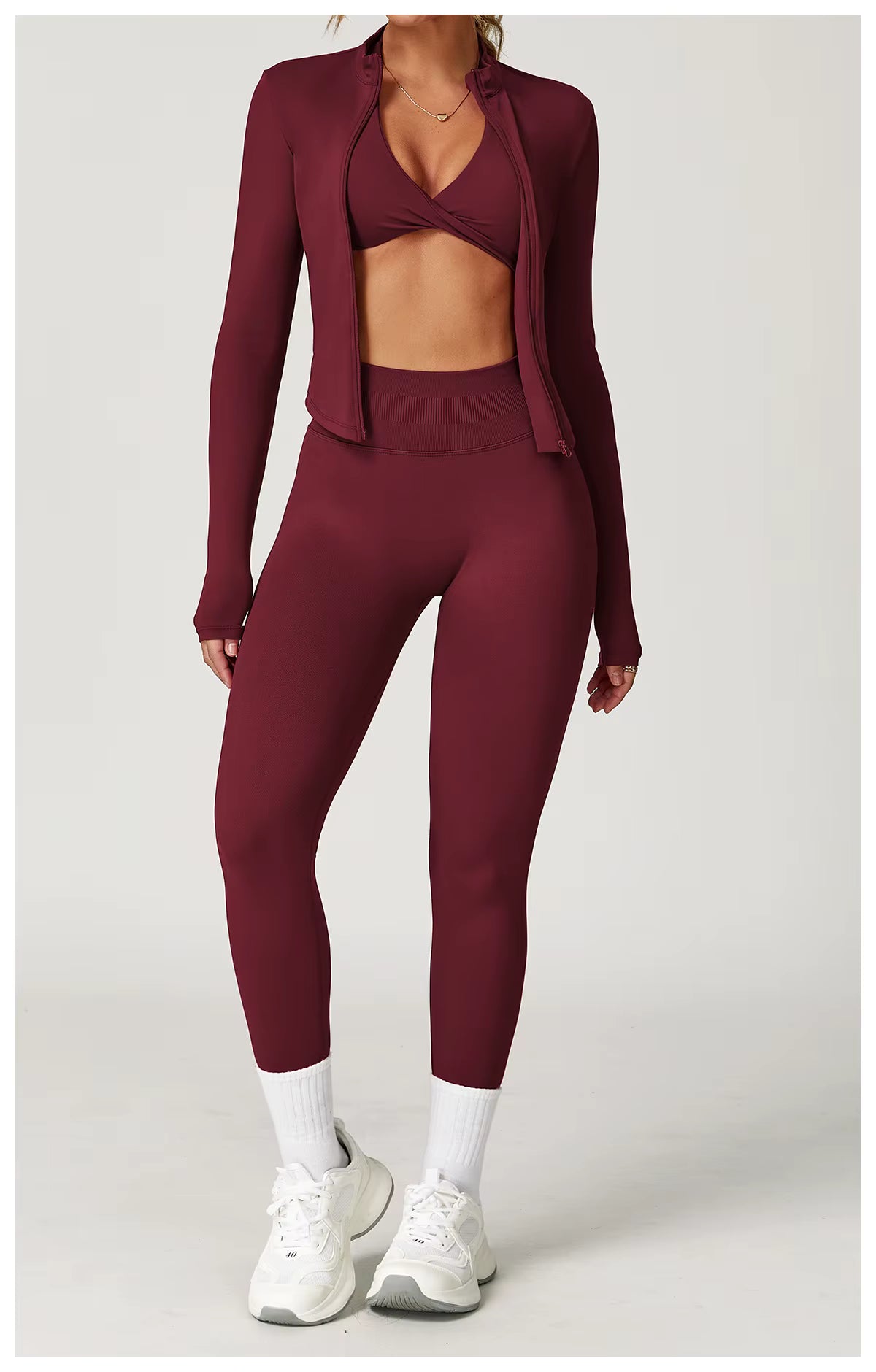 Seamless 2-piece yoga set women’s gym wear fitness tracksuit long sleeve jacket sports bra gym leggings