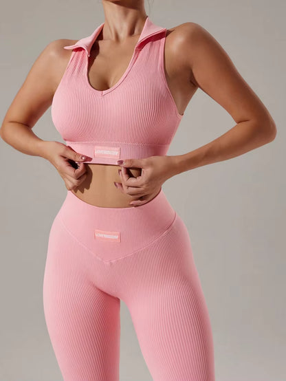 2-Piece Seamless Gym Yoga Set: Women's Open Back Sports Bra + Butt-Lift Leggings. Breathable Workout Fitness Set, Gym Clothes