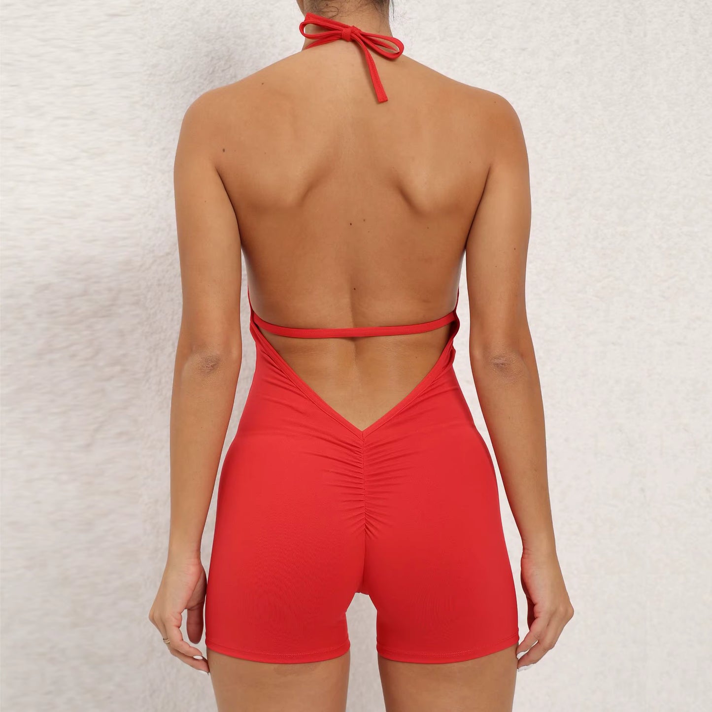 Backless Yoga Set, Women’s One-Piece Short Workout Jumpsuit, Gym Fitness Boilersuit, Sports Bodysuit for Women