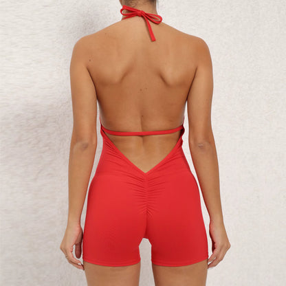 Backless Yoga Set, Women’s One-Piece Short Workout Jumpsuit, Gym Fitness Boilersuit, Sports Bodysuit for Women