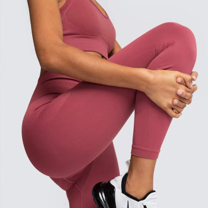 Women’s Seamless Yoga Set – Fitness Crop Top & High-Waist Tummy Control Leggings with Built-In Bra, Workout Outfit for Pilates, Gym and Running