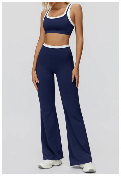 2-Piece Color Block Women’s Yoga Set, High-Waisted Casual Versatile Fitness Outfit, Fashion Sports Bra and Gym Leggings Activewear