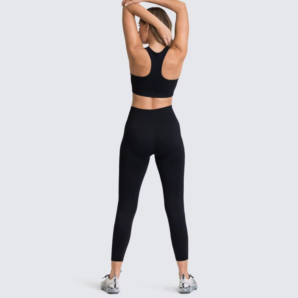 Women’s Seamless Yoga Set – Fitness Crop Top & High-Waist Tummy Control Leggings with Built-In Bra, Workout Outfit for Pilates, Gym and Running