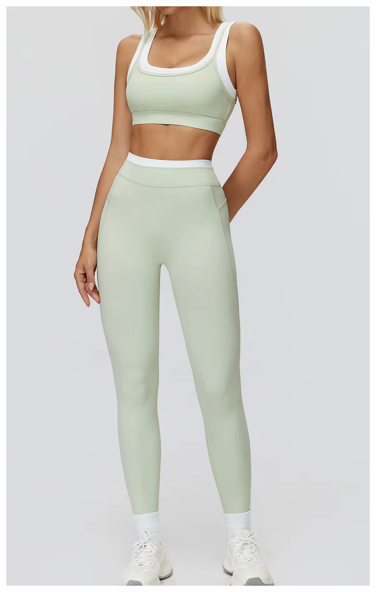 2-Piece Color Block Women’s Yoga Set, High-Waisted Casual Versatile Fitness Outfit, Fashion Sports Bra and Gym Leggings Activewear