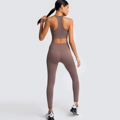 Women’s Seamless Yoga Set – Fitness Crop Top & High-Waist Tummy Control Leggings with Built-In Bra, Workout Outfit for Pilates, Gym and Running