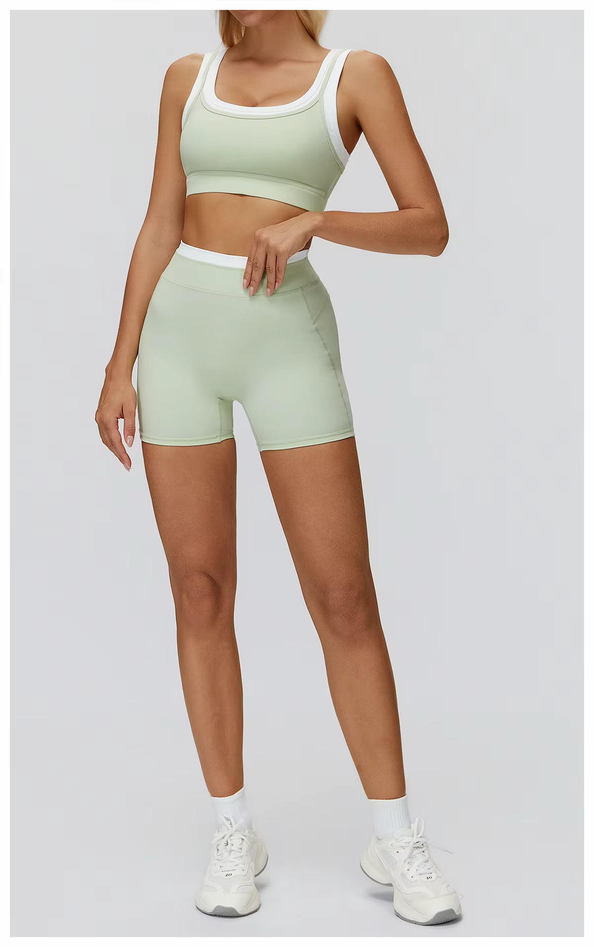 2-Piece Color Block Women’s Yoga Set, High-Waisted Casual Versatile Fitness Outfit, Fashion Sports Bra and Gym Leggings Activewear