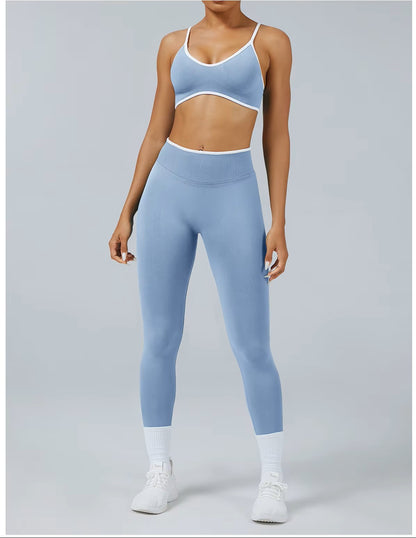 Seamless Women’s Yoga Set, Gym Wear Scrunch Bum Leggings, Padded Sports Bras, Tank Top, Fitness Workout Outfit, Sportswear Set